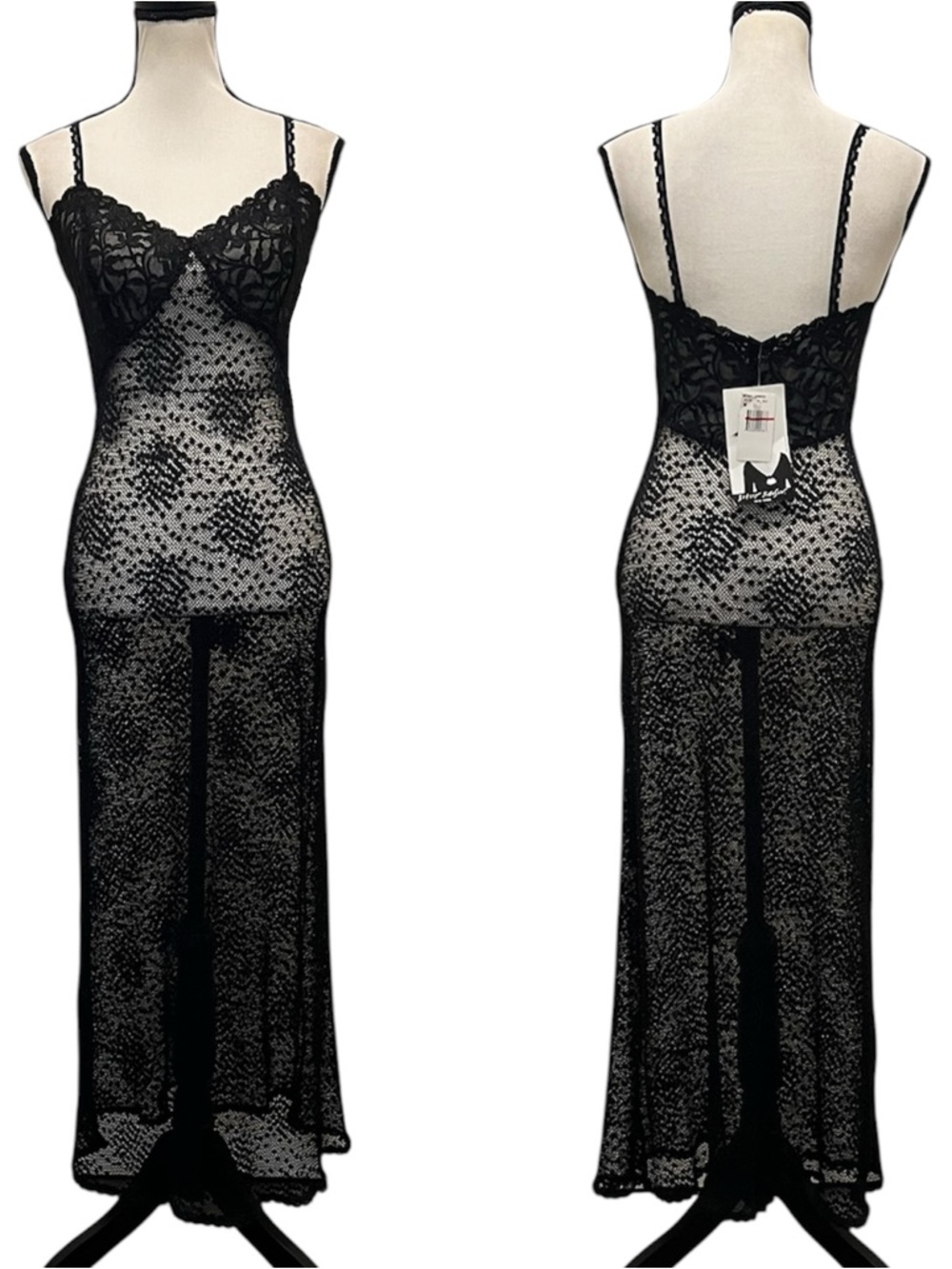 NWT Vintage Betsey Johnson New York Sheer Mesh Net & Lace Maxi Slip Dress